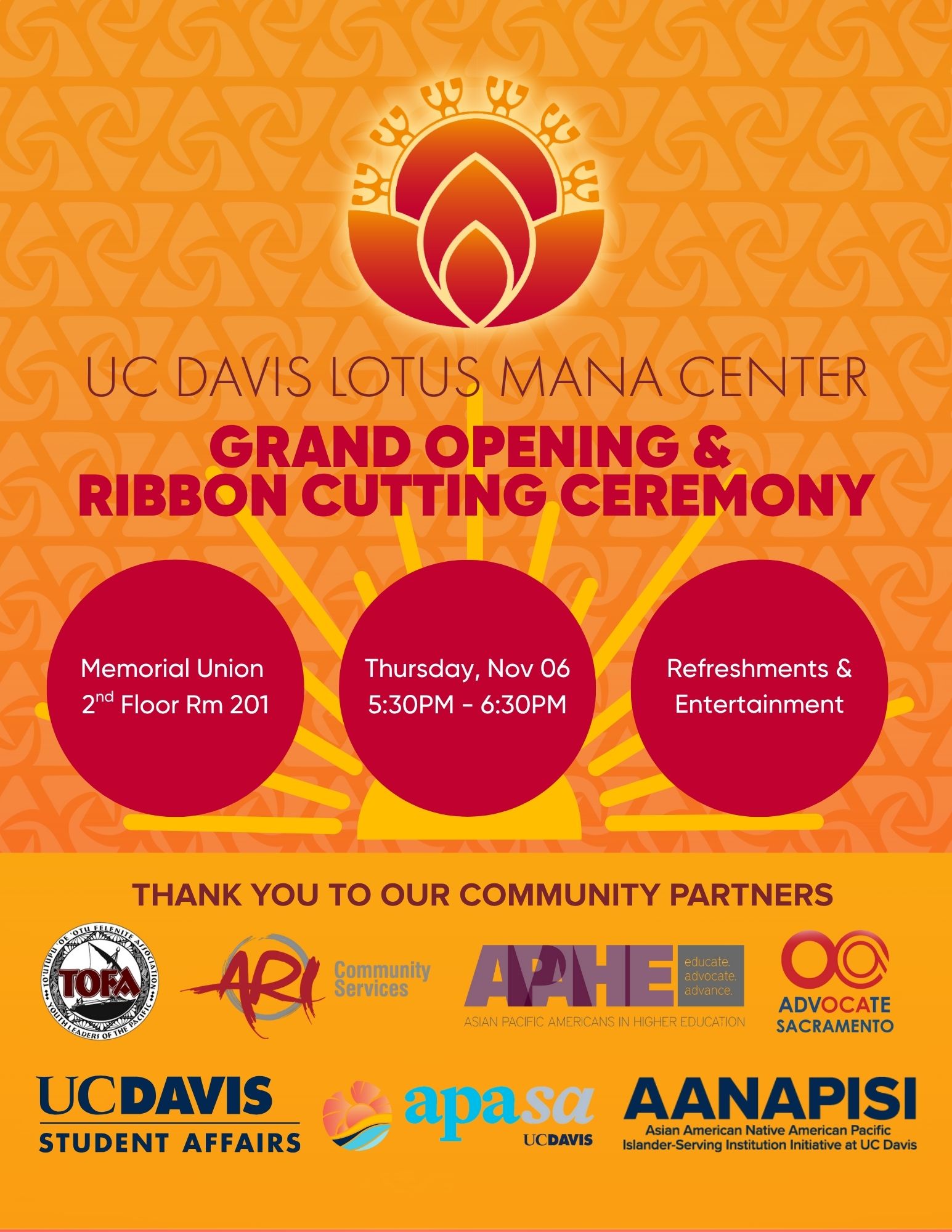 orange flyer with yellow sun in the background