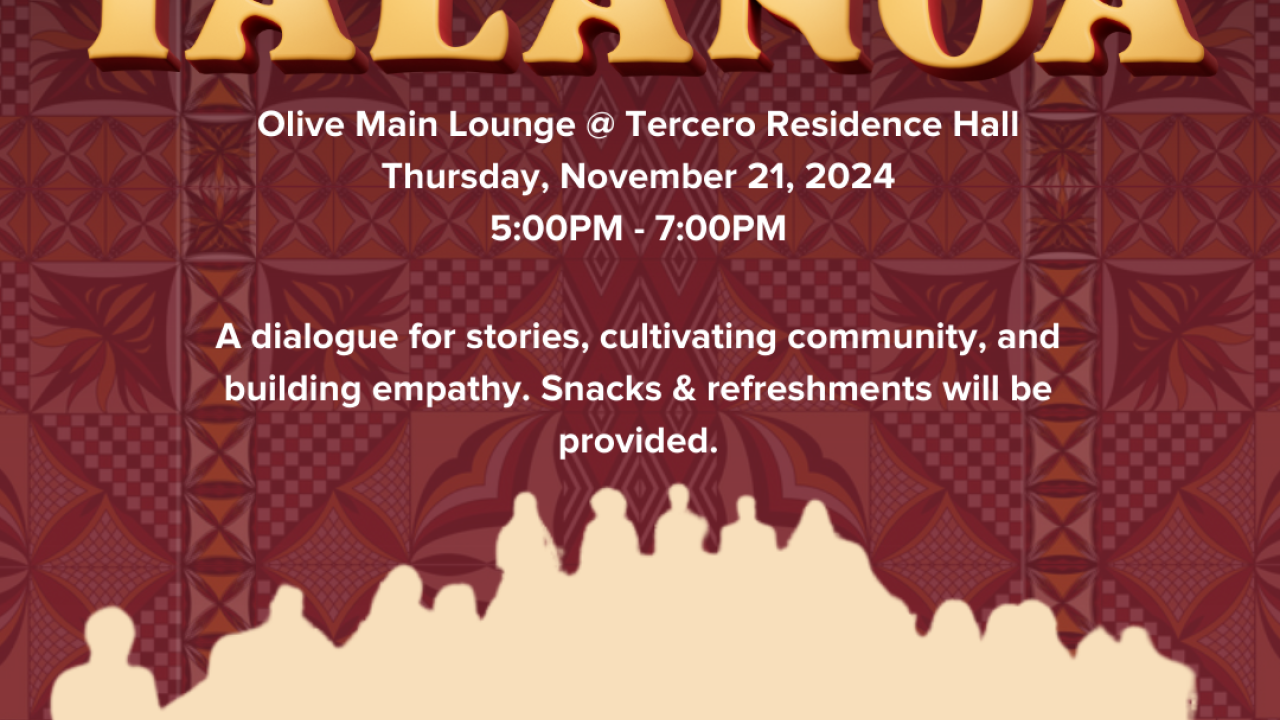 Pacific Islander pattern maroon background with silhouette of a group sitting together 